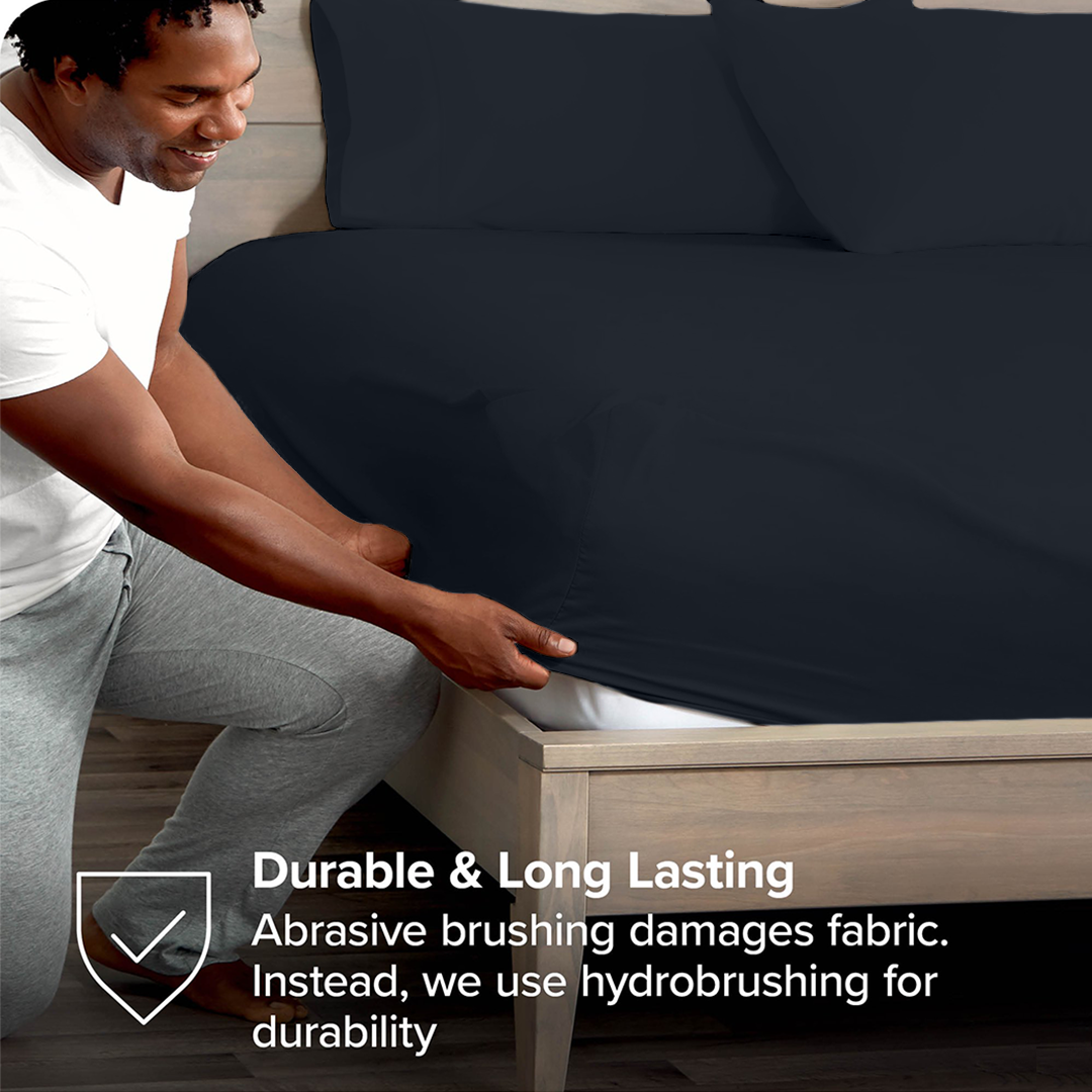 Navy Blue Fitted Sheet and Pillowcase Bliss Sateen Solid