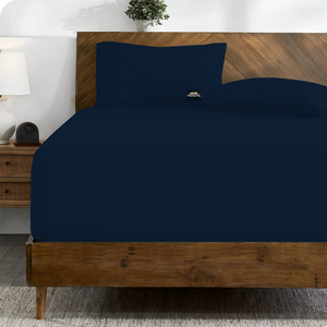 Navy Blue Fitted Sheet and Pillowcase Bliss Sateen Solid