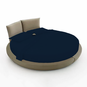Navy Blue Round Bed Sheets Set Solid Bliss Sateen