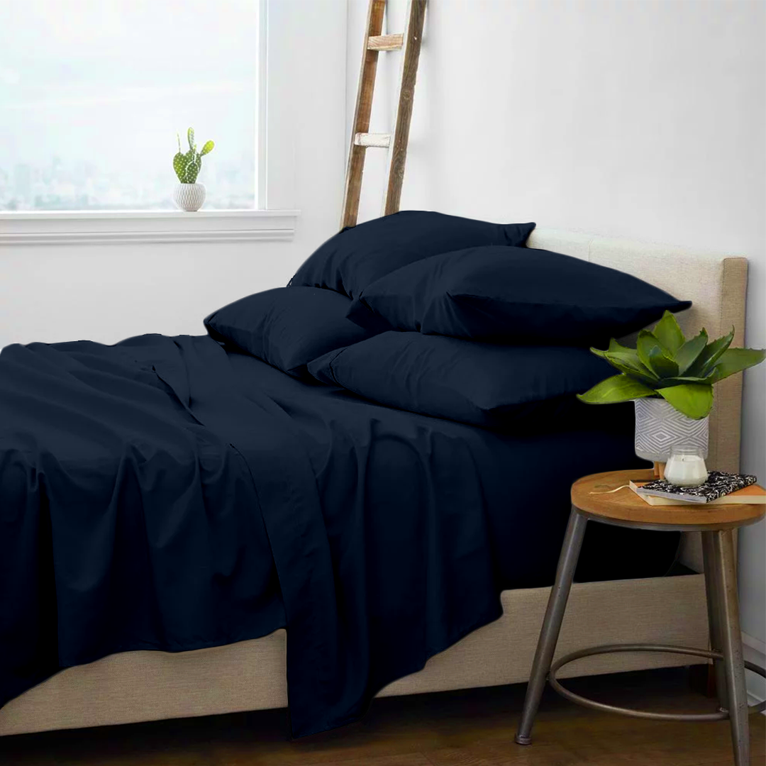 Navy Blue Sheet Set with Extra Pillowcase Solid Bliss Sateen