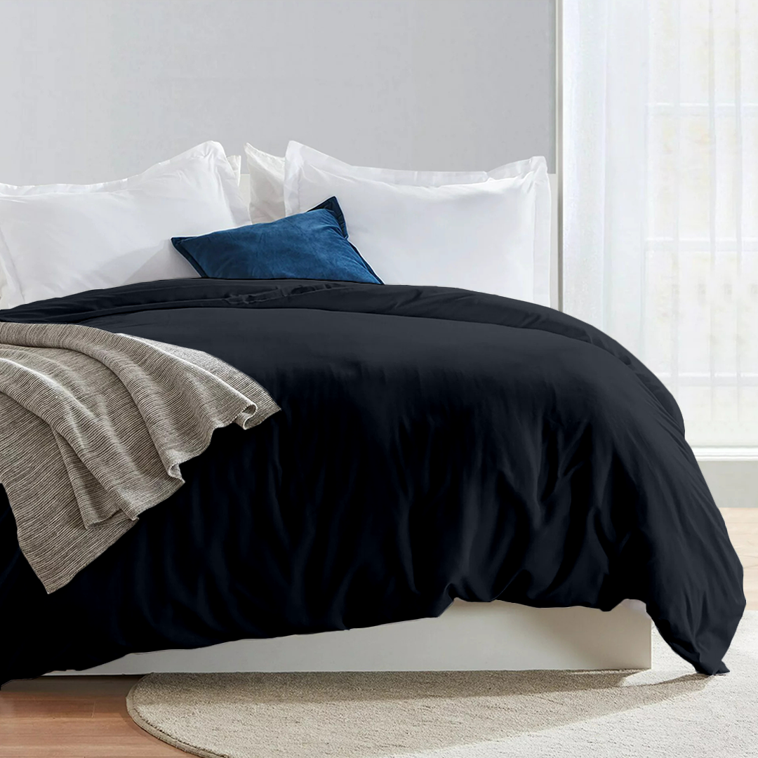 Navy Blue Duvet Cover Solid Bliss Sateen