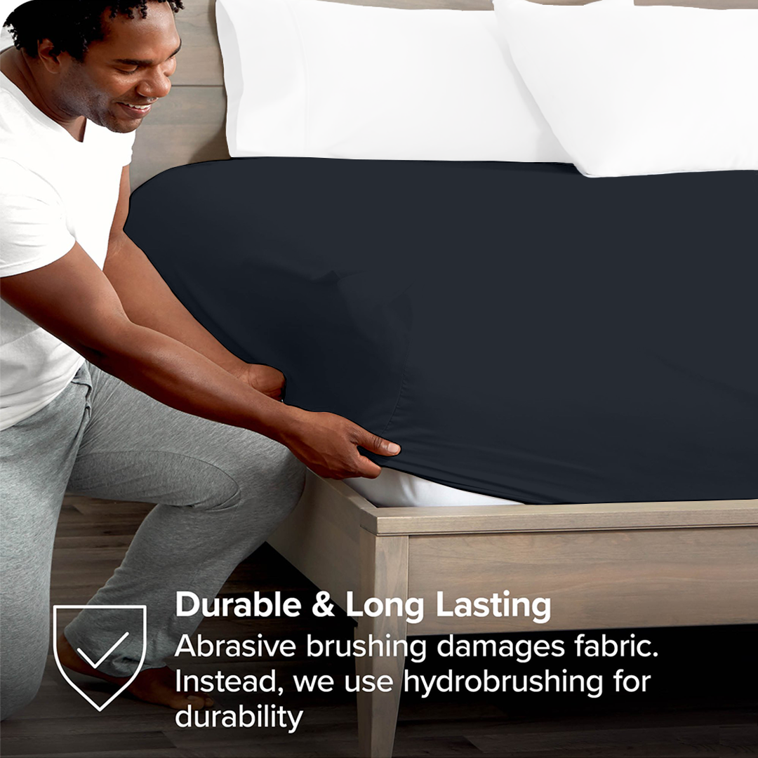 Navy Blue Fitted Sheet Solid Bliss Sateen