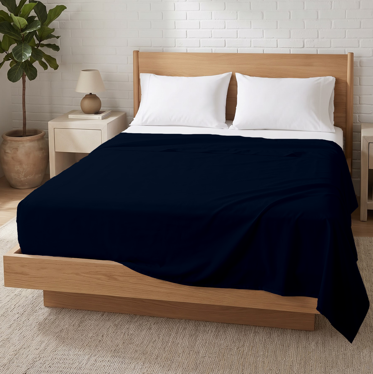 Navy Blue 600 Thread Count Flat Sheet Only | 100% Cotton Sateen