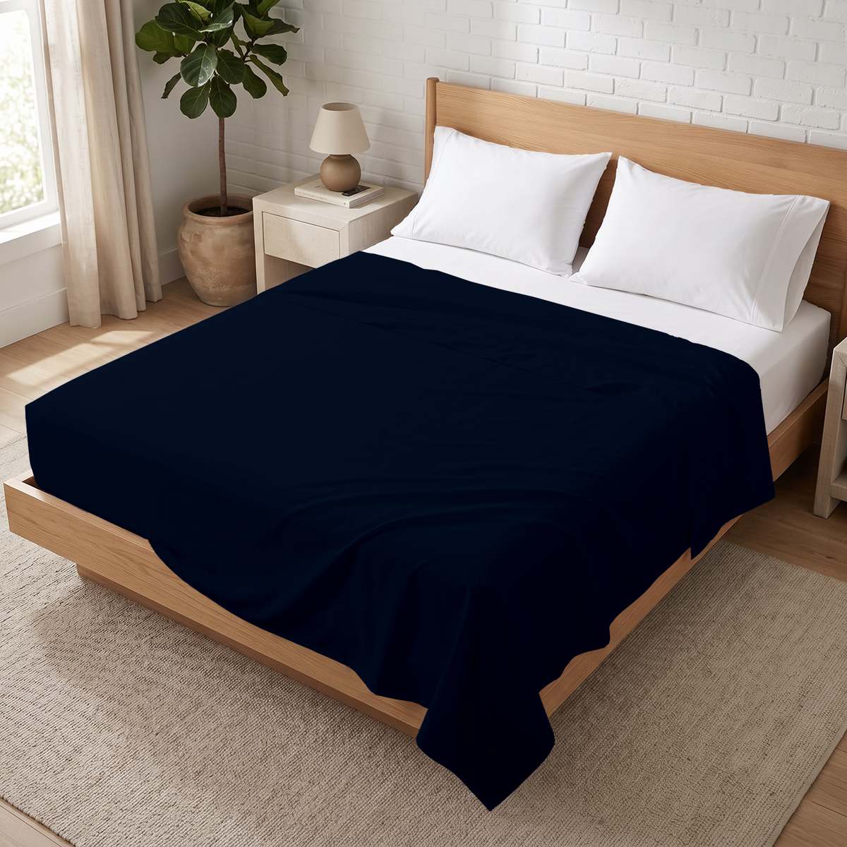 Navy Blue 600 Thread Count Flat Sheet Only | 100% Cotton Sateen