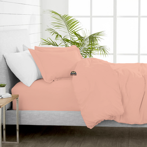 Peach Duvet Cover Set with Fitted Sheet Comfy Sateen