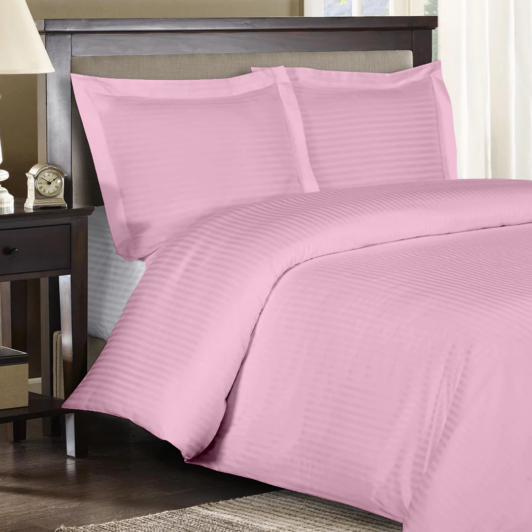Pink Stripe Duvet Cover Set Sateen Comfy