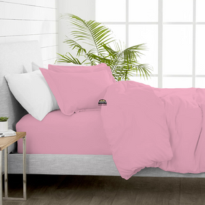 Pink Duvet Cover Set with Fitted Sheet Solid Comfy Sateen