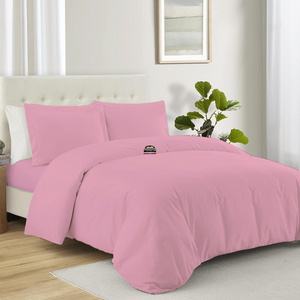 Pink Duvet Cover Set with Fitted Sheet Solid Comfy Sateen