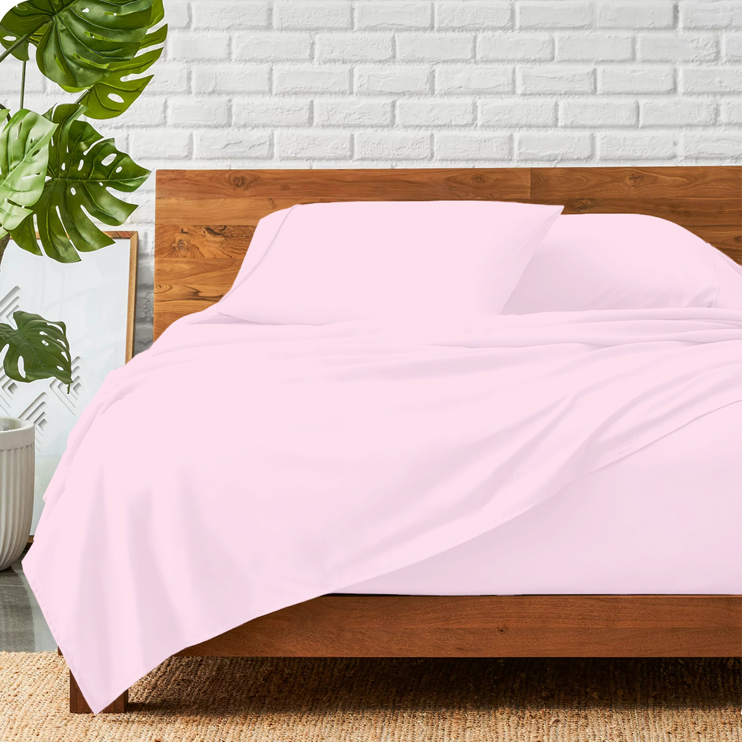 Pink Bed Sheets Set Comfy Solid Sateen