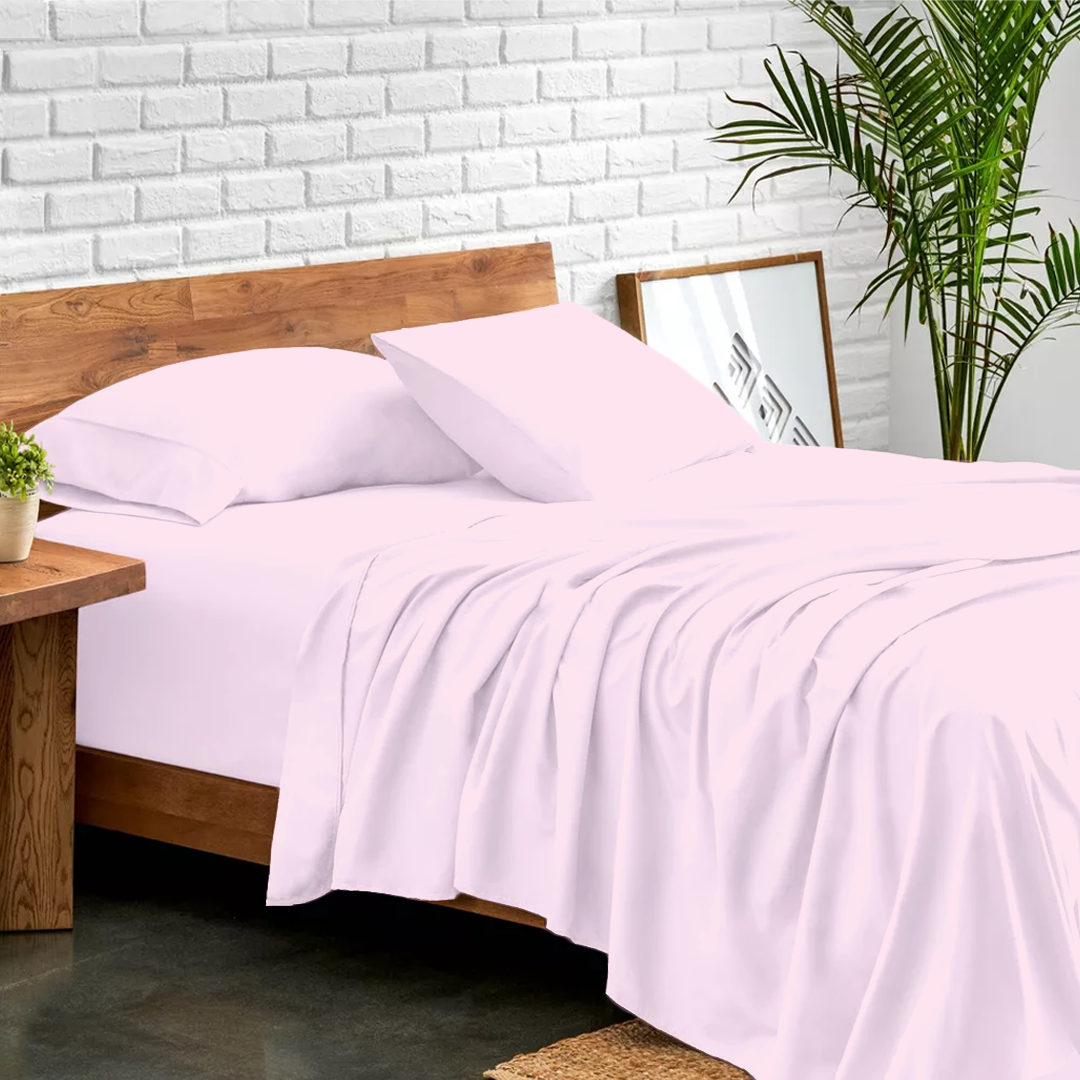 Pink Bed Sheets Set Comfy Solid Sateen