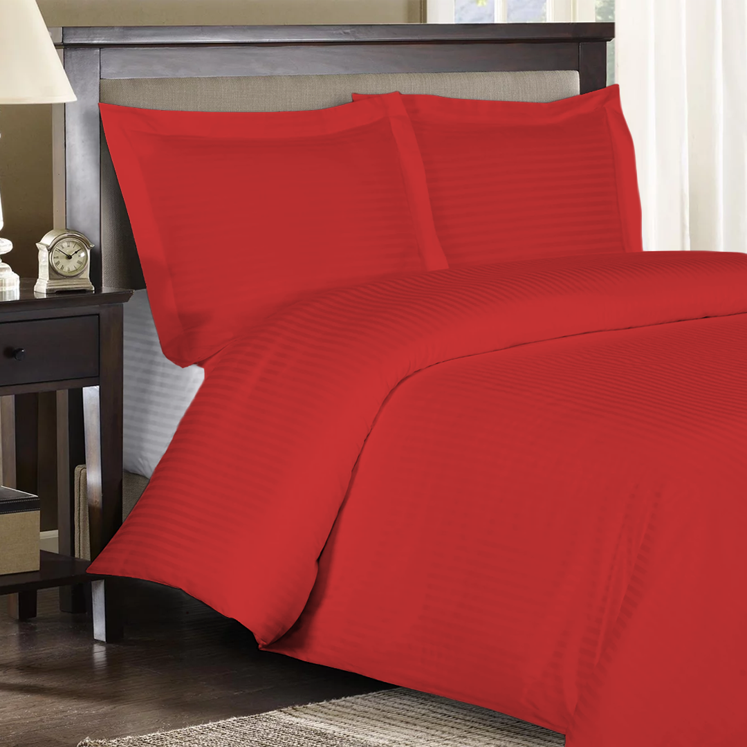 Red Stripe Duvet Cover Set Sateen Comfy