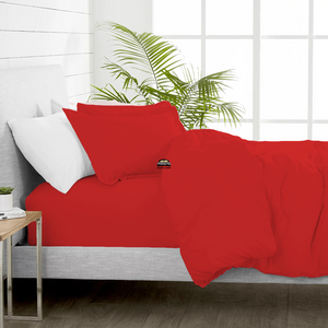 Red Duvet Cover Set with Fitted Sheet Comfy
