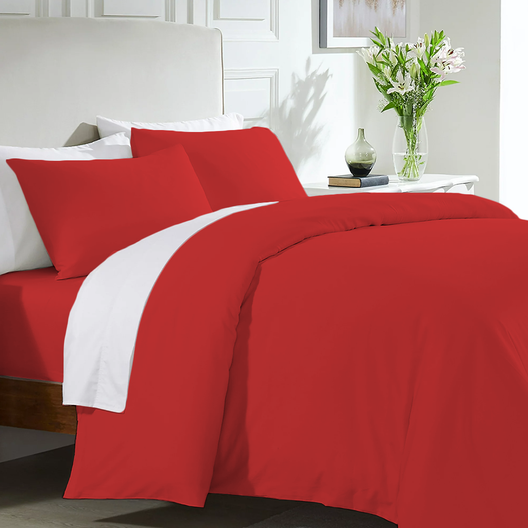 Red Duvet Cover Set with Fitted Sheet Comfy