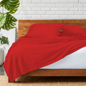 Comfy Blood Red Flat sheet with Pillowcase Sateen Solid