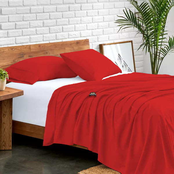Comfy Blood Red Flat sheet with Pillowcase AanyaLinen
