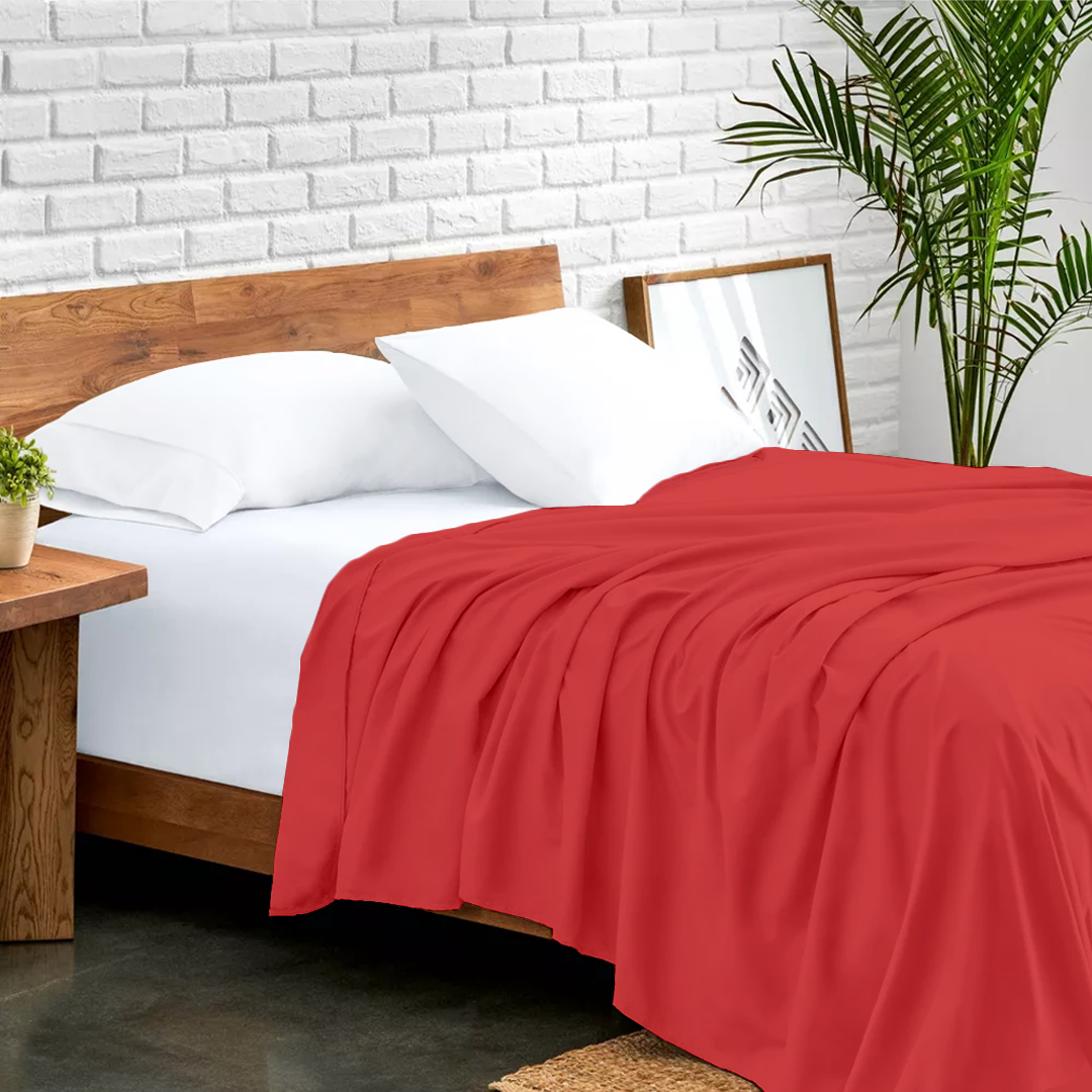 Red Flat Sheet Solid Comfy Sateen