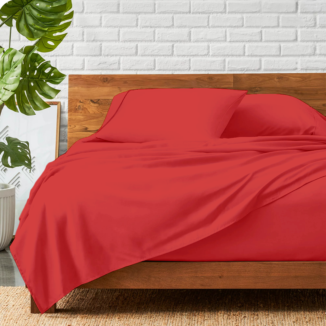 Red Sheet Set Comfy Solid Sateen
