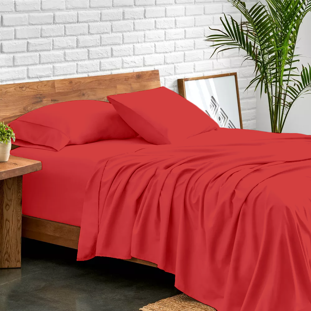 Red Sheet Set Comfy Solid Sateen
