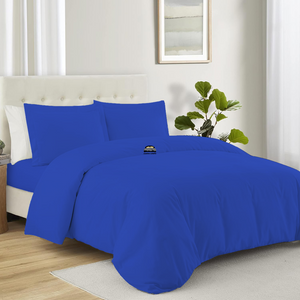 Royal Blue Duvet Cover Set with Fitted Sheet Solid Comfy Sateen