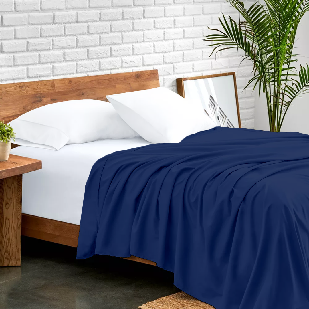 Royal Blue Flat Sheet Solid Comfy Sateen