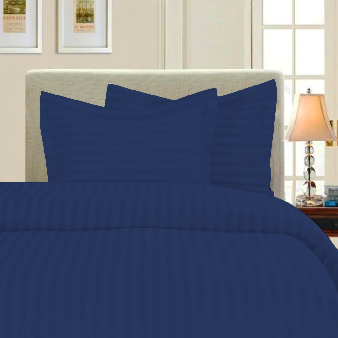 Royal Blue Stripe Duvet Cover Set with Fitted Sheet Sateen Comfy