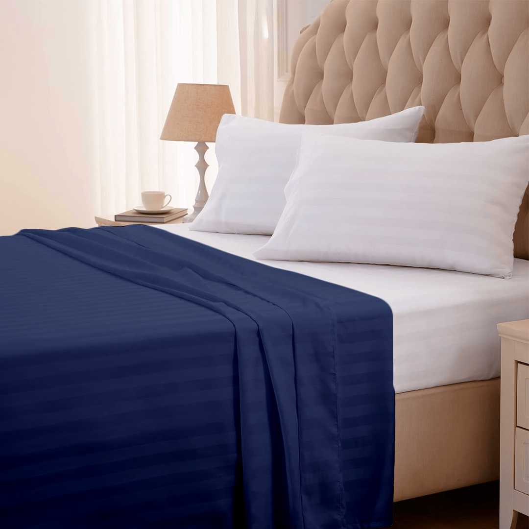 Royal Blue Striped Flat Sheet Comfy Sateen