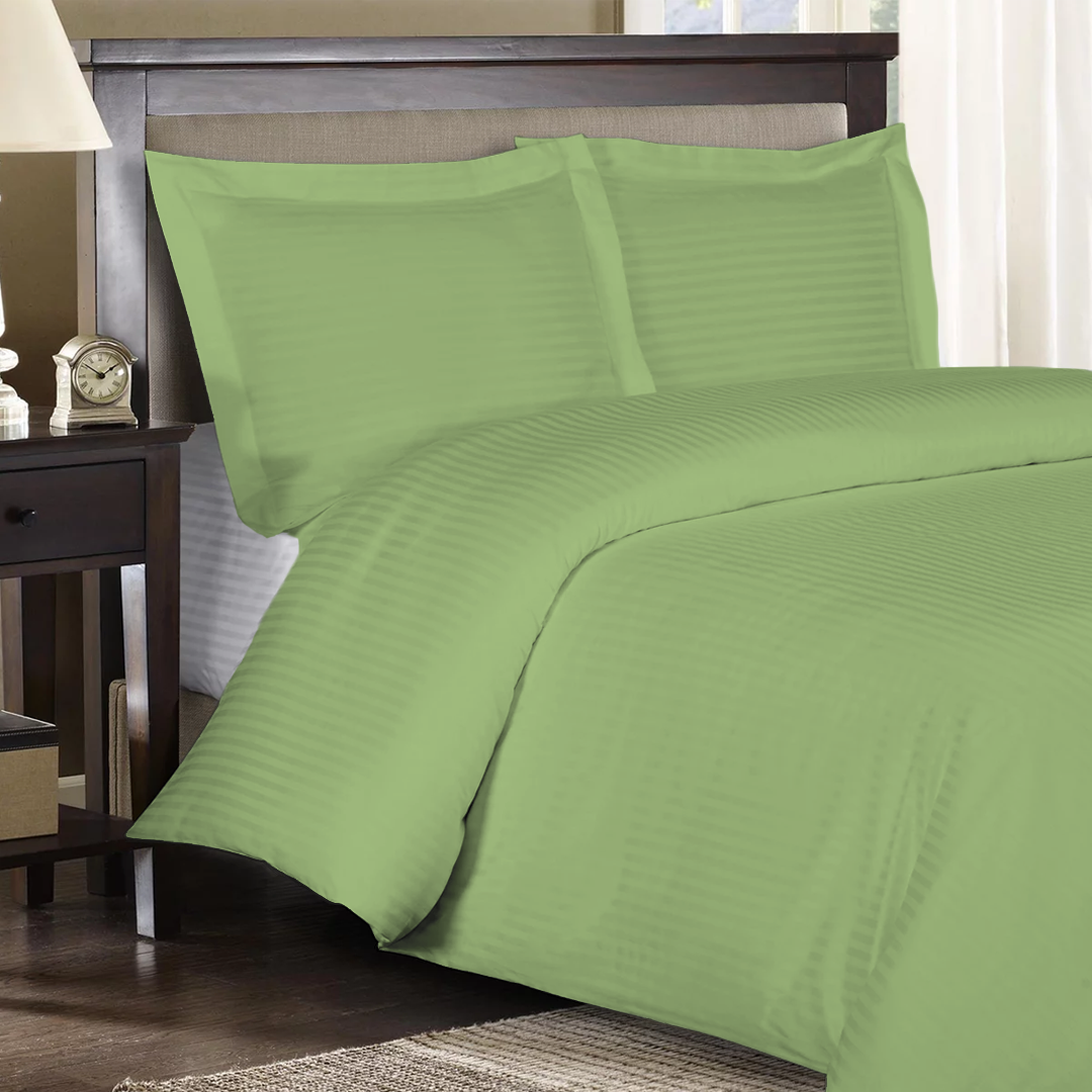 Sage Green Stripe Duvet Cover Set Sateen Comfy