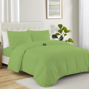 Sage Duvet Cover Set with Fitted Sheet Solid Comfy Sateen