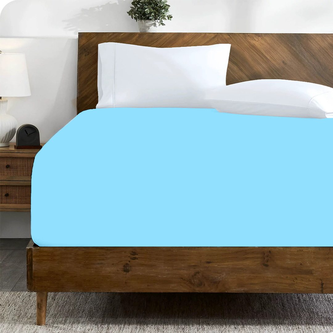Light Blue Fitted Sheet Bliss Solid Sateen