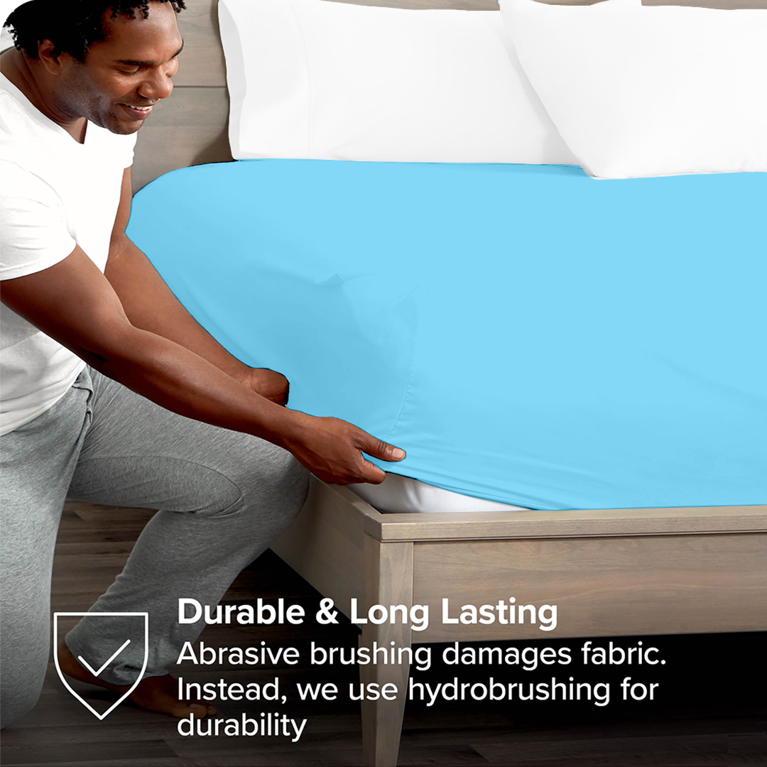 Light Blue Fitted Sheet Bliss Solid Sateen