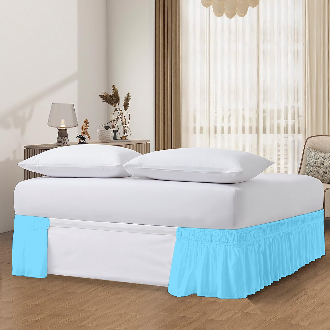 Light Blue Wrap Around Bed Skirt Solid Bliss Sateen