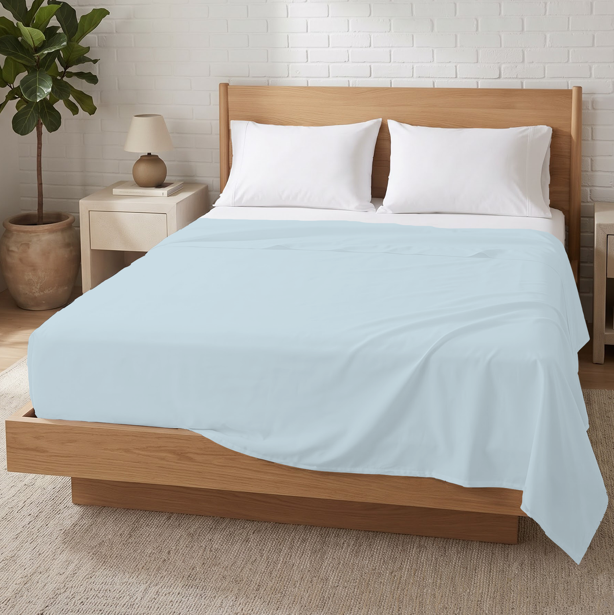 Sky Blue 600 Thread Count Flat Sheet Only | 100% Cotton Sateen