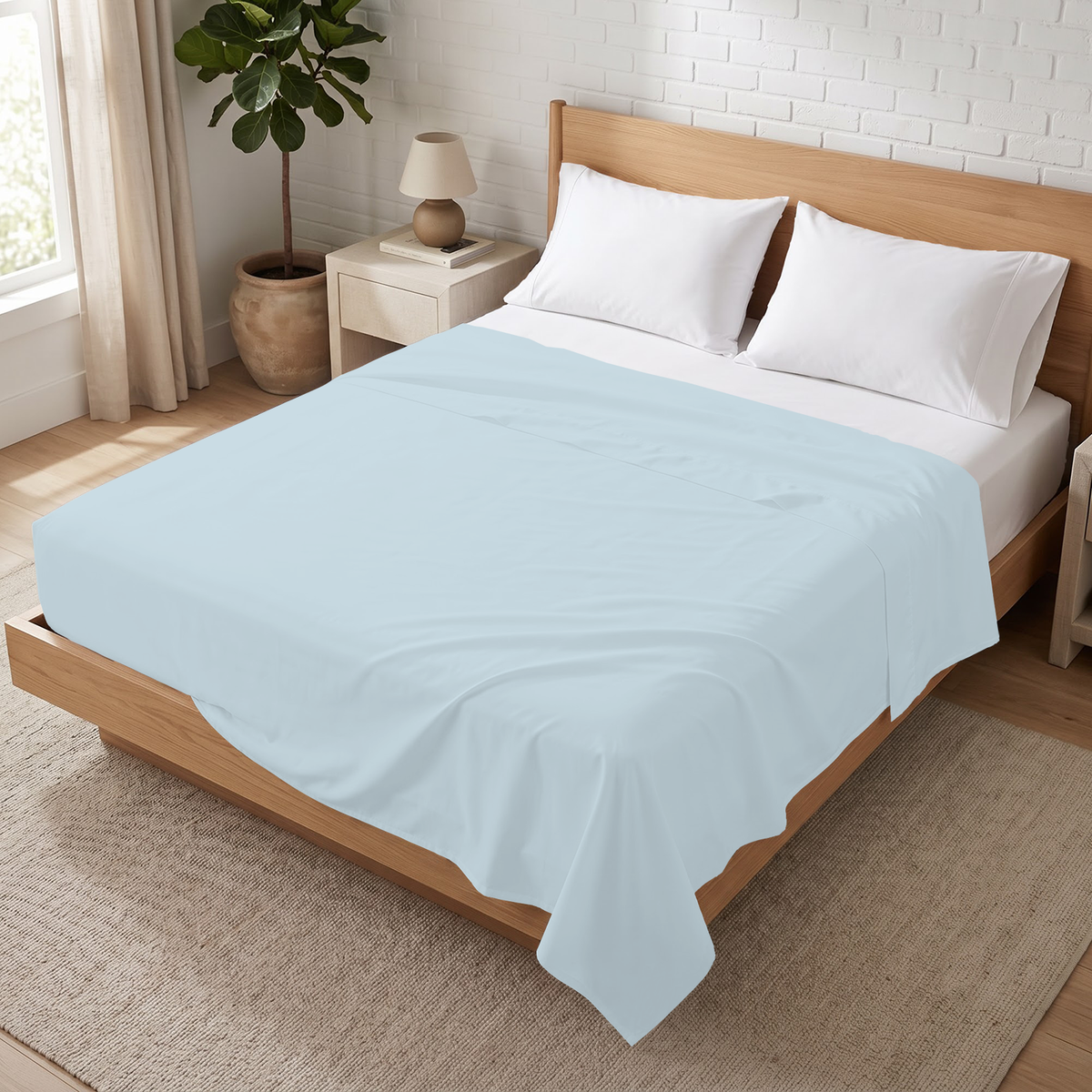Sky Blue 600 Thread Count Flat Sheet Only | 100% Cotton Sateen