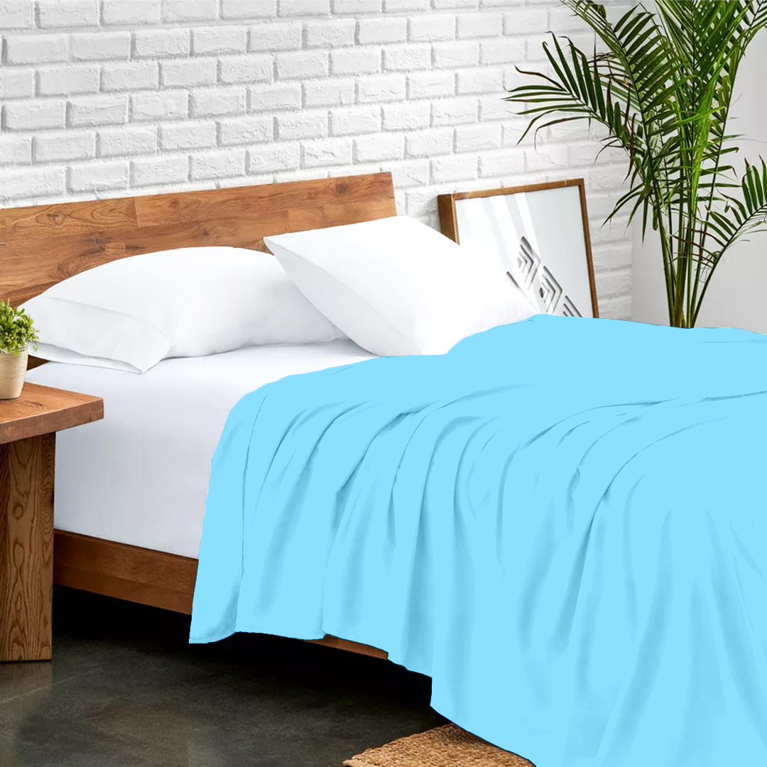 Comfy Sateen Flat Sheet-Solid Light Blue