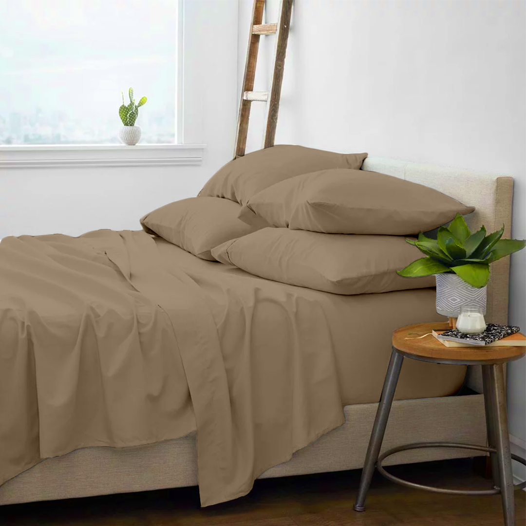 Taupe Sheet Set with Extra Pillowcase Comfy Solid Sateen
