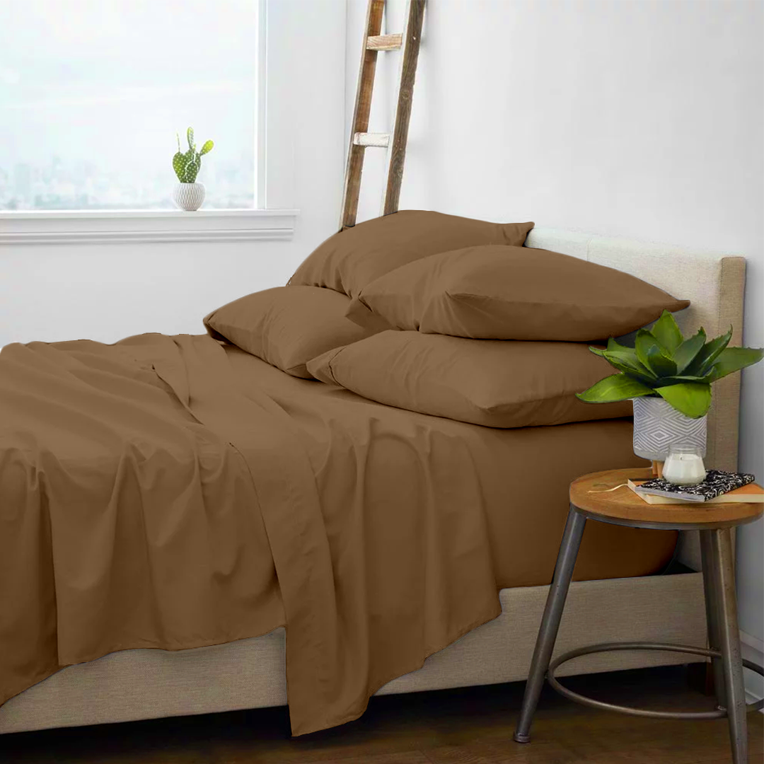 Taupe Sheet Set with Extra Pillowcase Solid Bliss Sateen