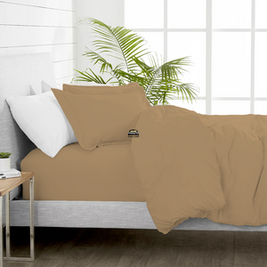 Comfy Taupe Duvet Cover Set with Fitted Sheet