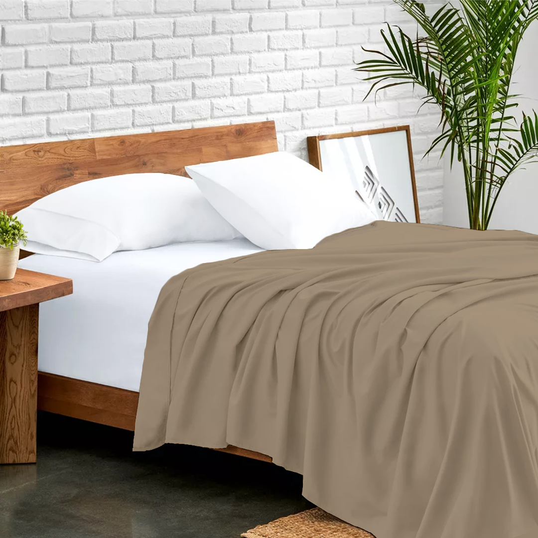 Taupe Flat Sheet Solid Comfy Sateen