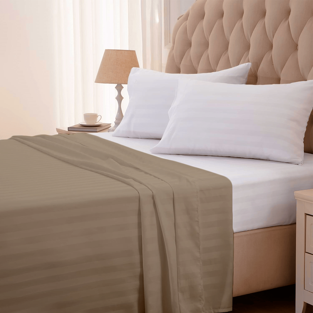 Taupe Stripe Flat Sheet Comfy Sateen