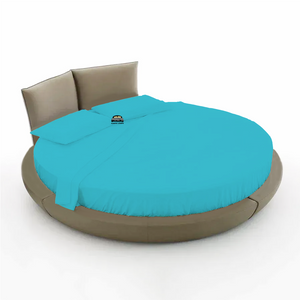 Turquoise Round Bed Sheets Set comfy Solid Sateen