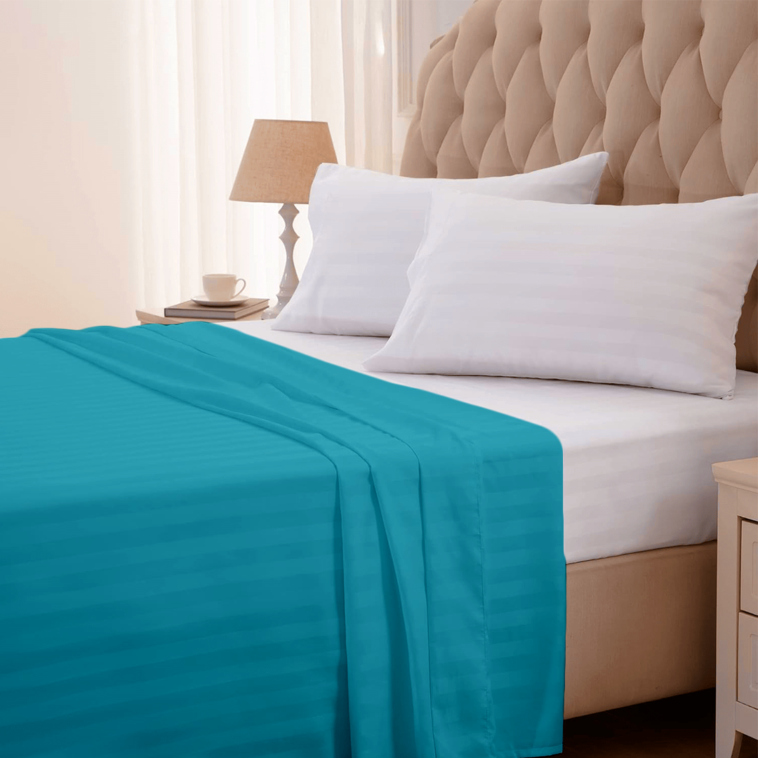 Turquoise Stripe Flat Sheet Comfy Sateen