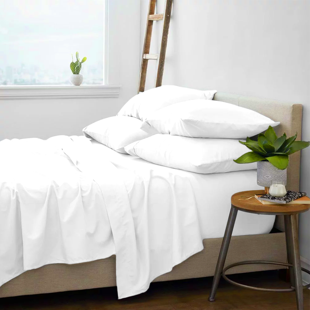 White Sheet Set with Extra Pillowcase Comfy Solid Sateen