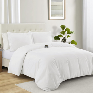 White Duvet Cover Set with Fitted Sheet  Solid Comfy Sateen