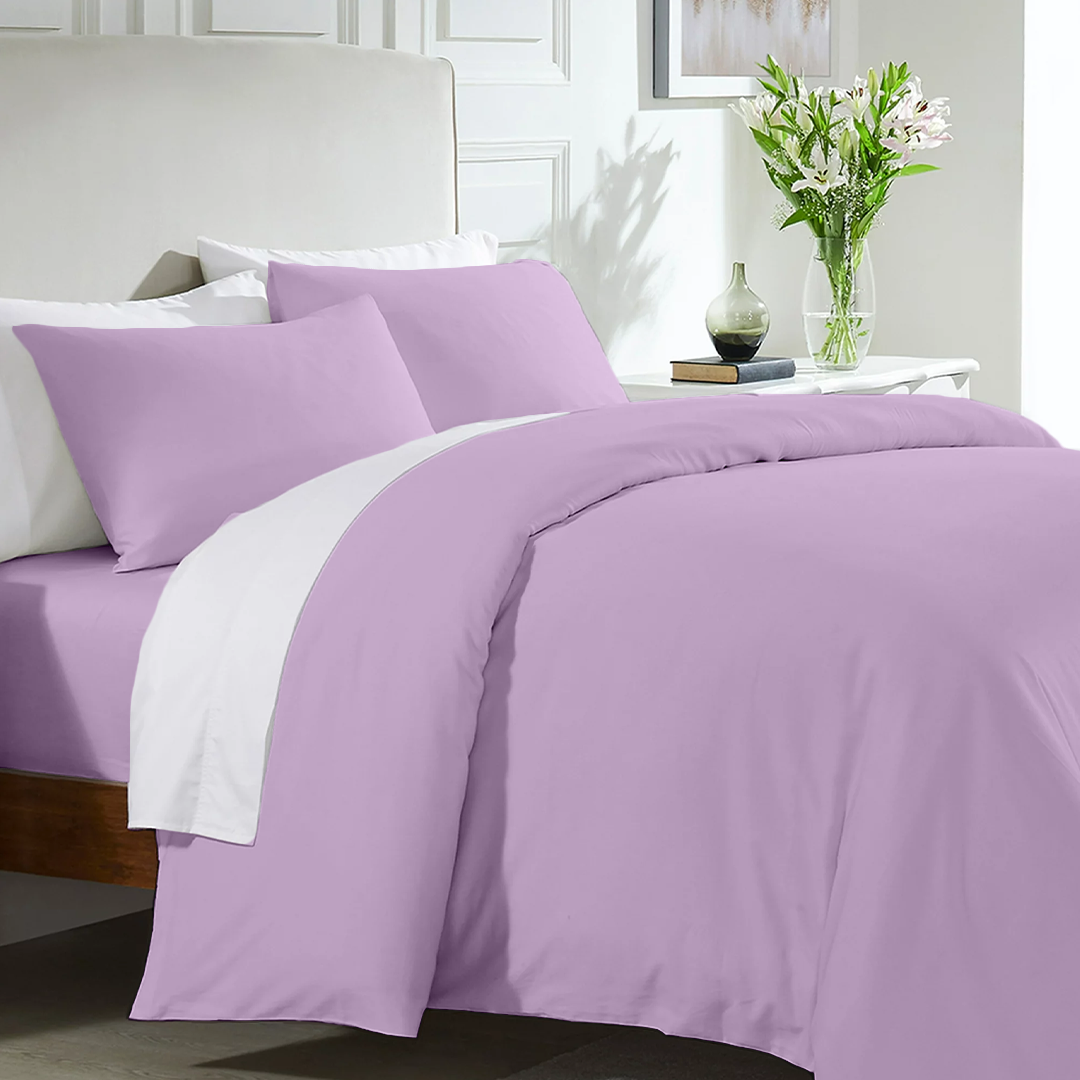 Lilac Duvet Cover Set with Fitted Sheet Comfy Sateen