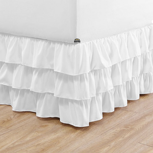 White Multi Ruffle Bed skirt Solid Comfy