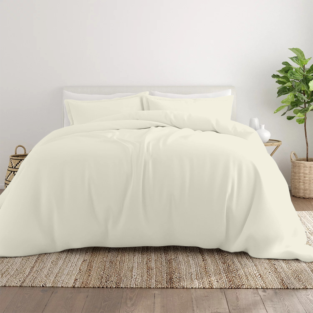 Ivory Duvet Cover Set Comfy Solid Sateen