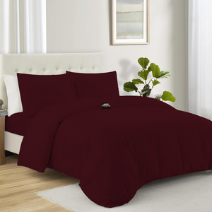 Solid Wine Duvet Cover Set with Fitted Sheet Comfy Sateen