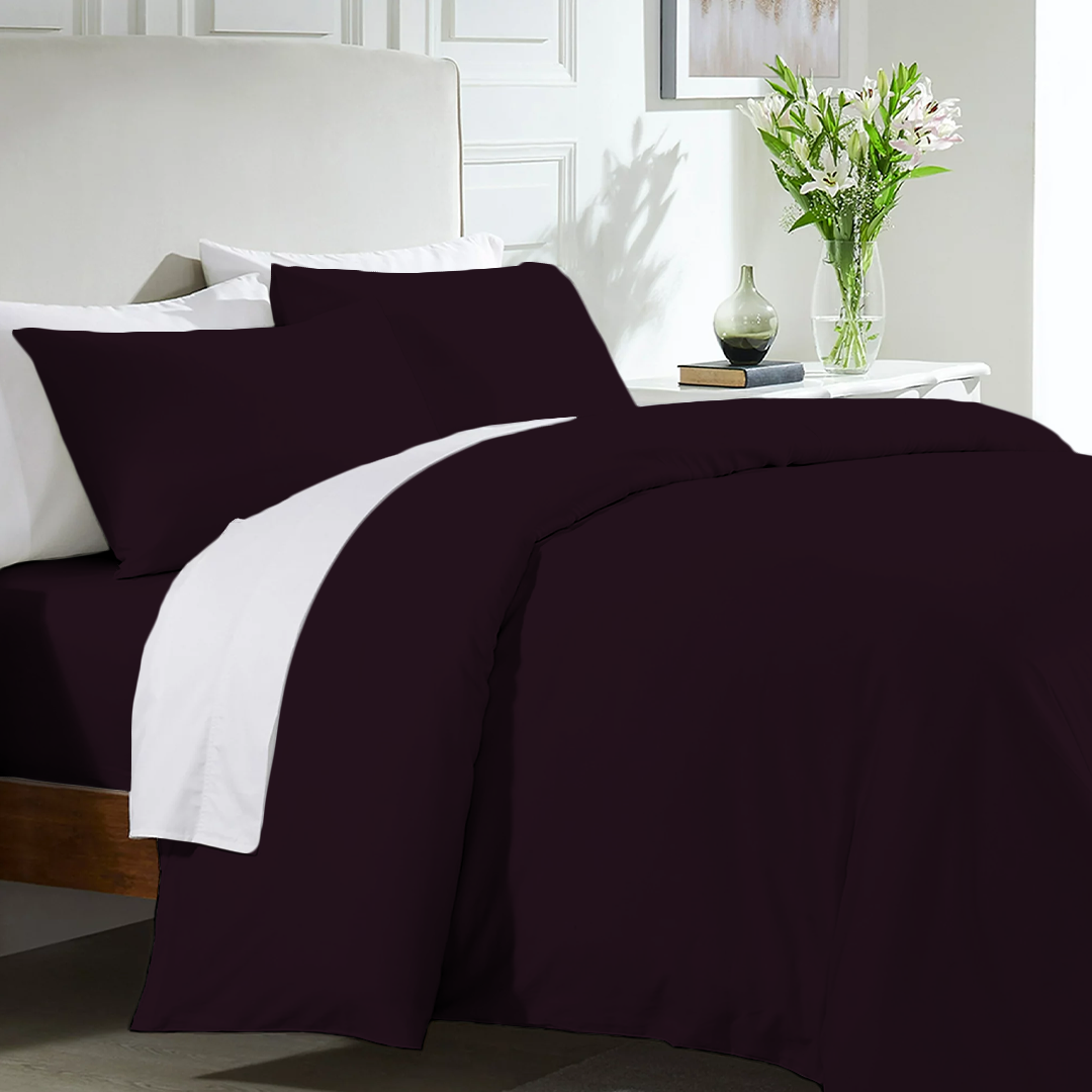 Solid Wine Duvet Cover Set with Fitted Sheet Comfy Sateen