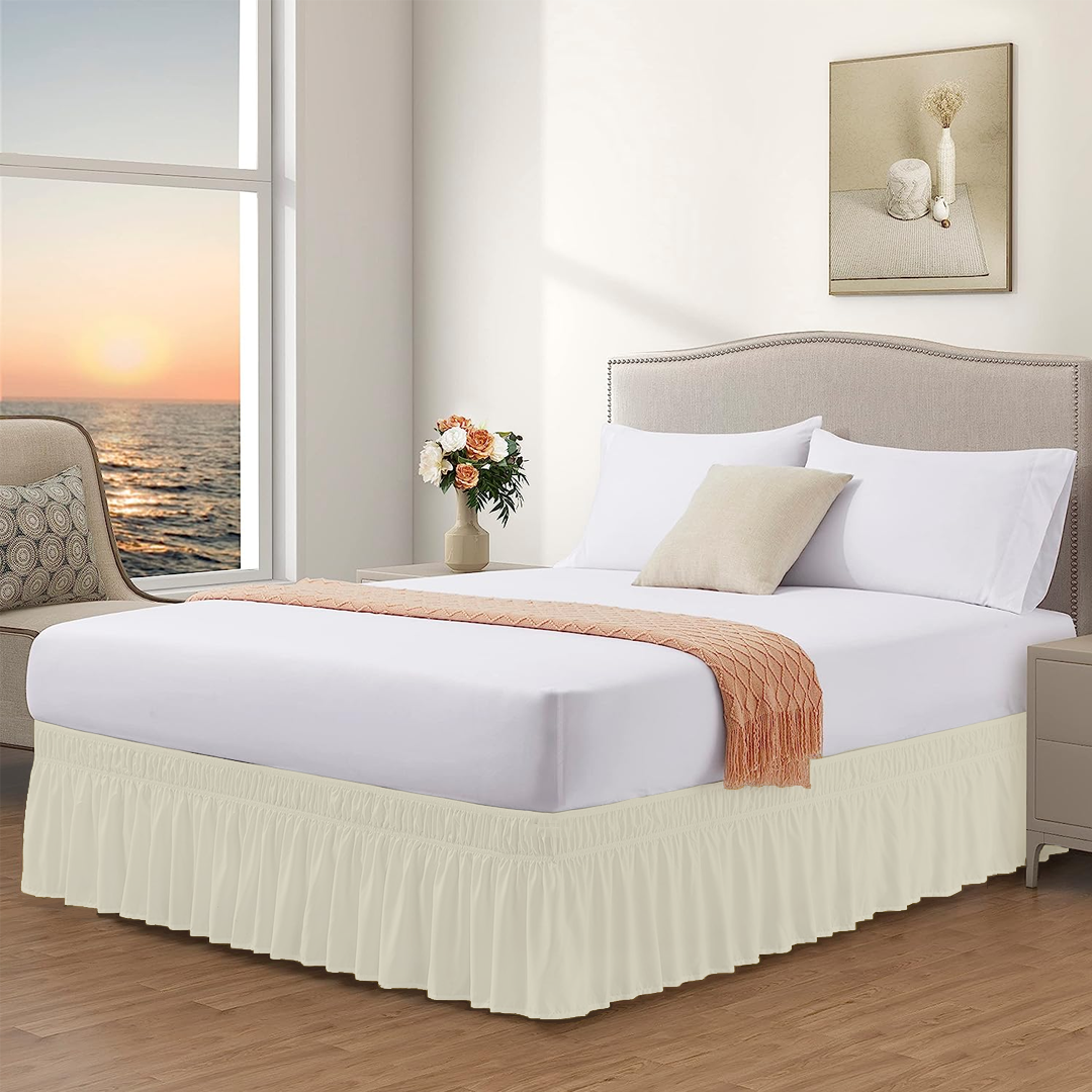 Ivory Wrap Around Bed Skirt Solid Bliss Sateen