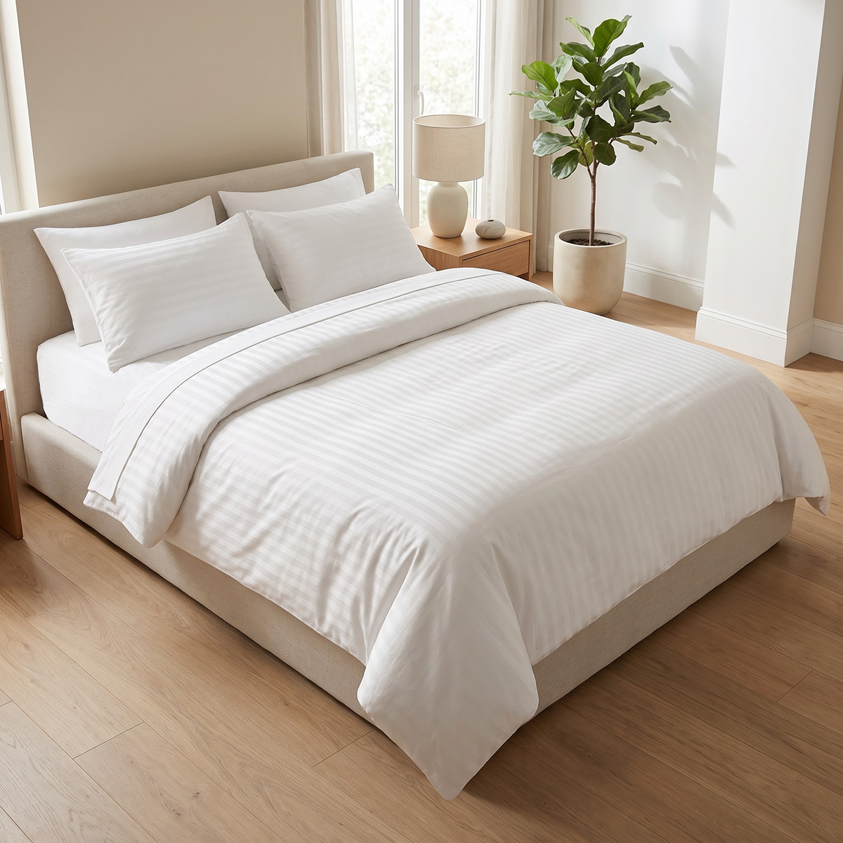 Ivory Stripe 600 Thread Count Duvet Cover | 100% Cotton Sateen